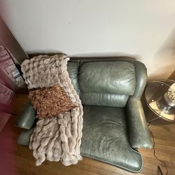 Mckinley Leather Green Genuine Leather Loveseat – Comfy, Sturdy, Priced to Sell!