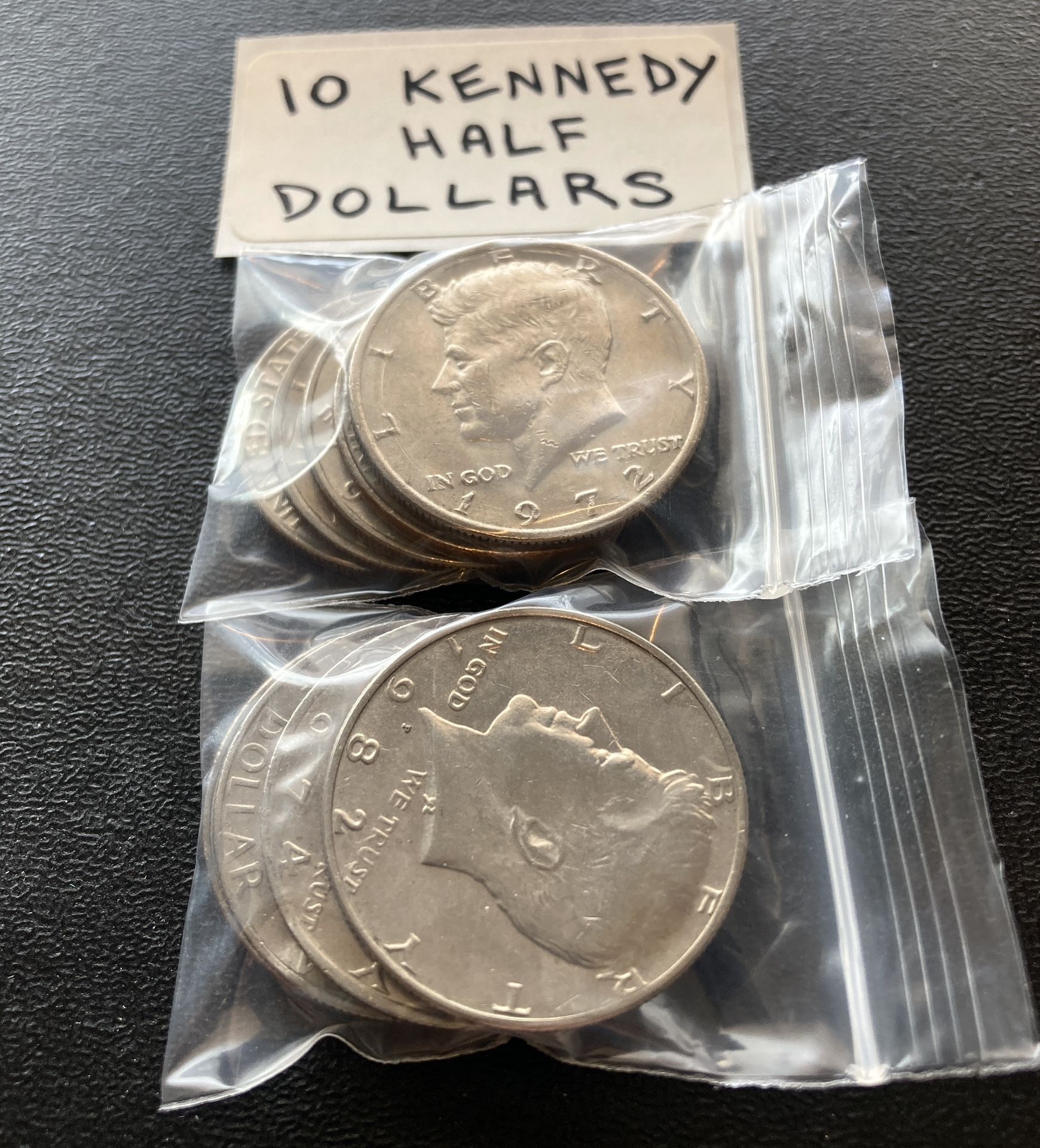 Ten (10) Kennedy Large Half Dollars, Vintage 1971, 1972, All Different US Coins Vintage