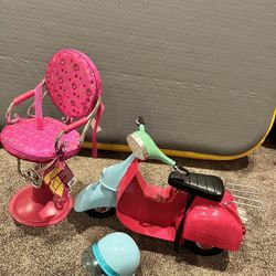 Our Generation Doll  Scooter And Hair Dresser Chair 