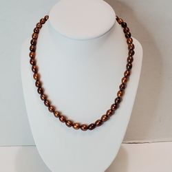 Chocolate Freshwater Pearl Necklace Sterling Clasp & Extender Signed GSJ 20"