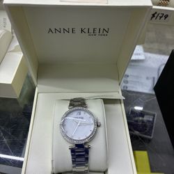 Anne Klein silver tone crystal bezel watch