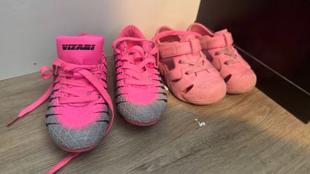 Girls Vizari Pink Soccer Cleats and Stride Rite Sandals Shoes Bundle