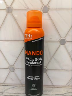 New Mando Whole Body Deodorant. Invisible spray in Clover Woods scent. Has 72Hr odor control.