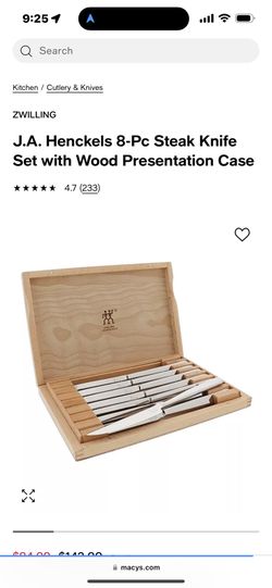 New J.A Henckles 8 Piece Knife Set With Wood Case