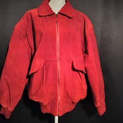 Red Fine Suade Leather Bomber Jacket By G111 (Size M)