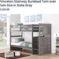 Stairway Bunkbed Twin over Twin Size in Slate Gray