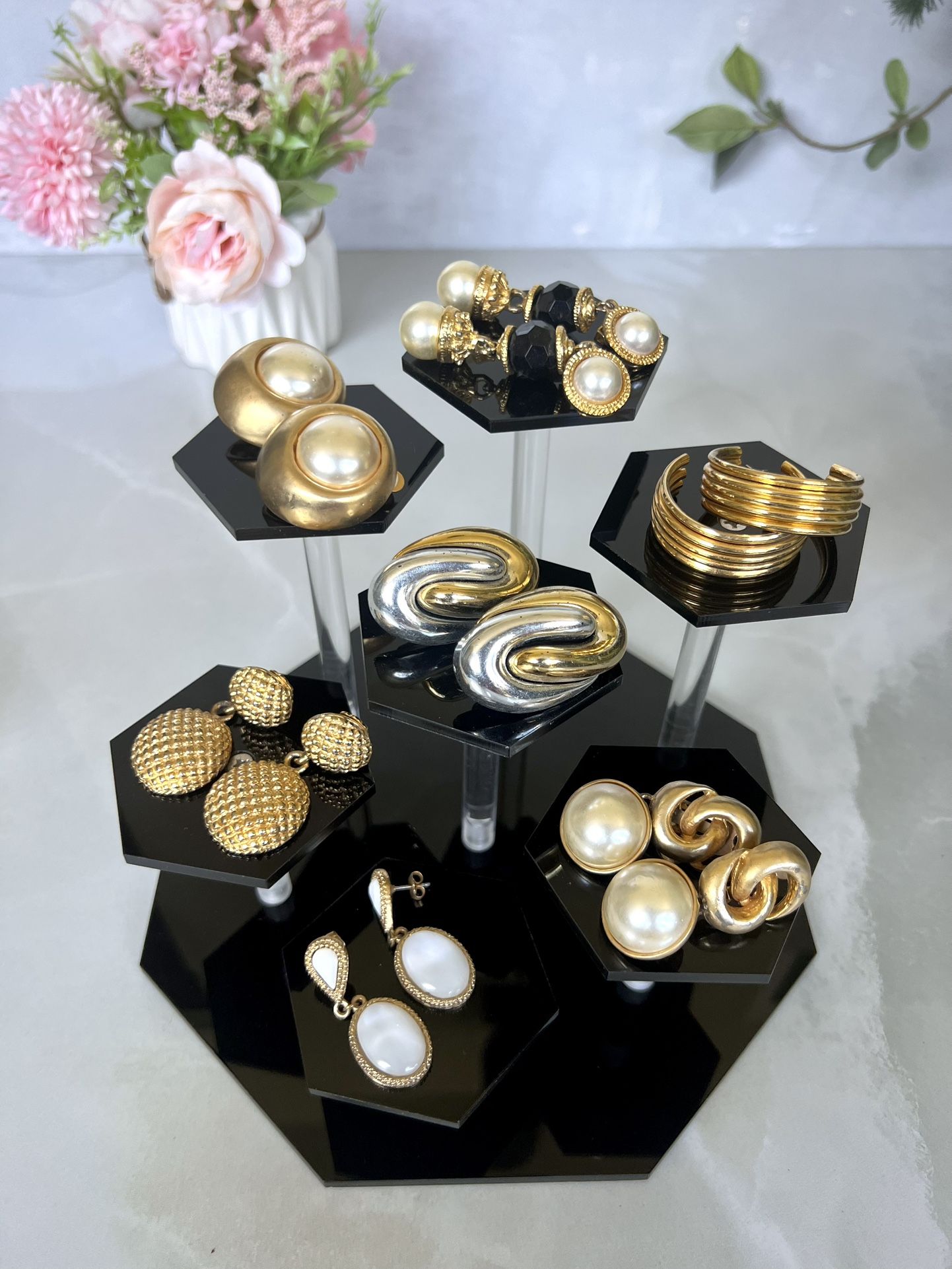 Vintage RARE Lot Of 7 Pair Large Chunky Statement Clip Earrings 80's Vtg Costume