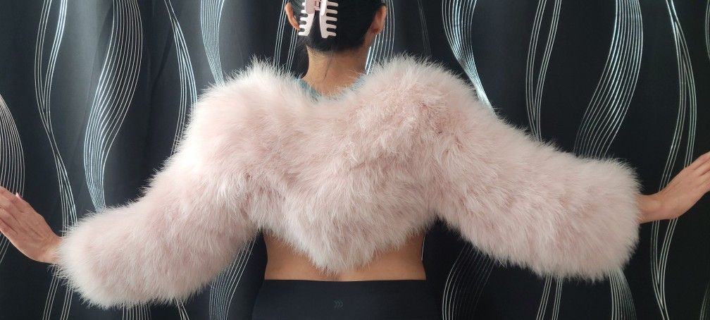 alexander mcqueen Bolero Shawl Scarf Feathers Pink Jacket Vintage