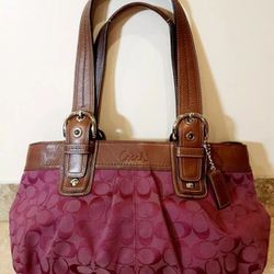 Coach | CC Monogram Burgundy Red Purple Canvas Bag Purse Brown Leather