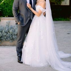 strapless Madi Lane wedding dress gown with train, size 2 petite, Cinderella ballgown princess style