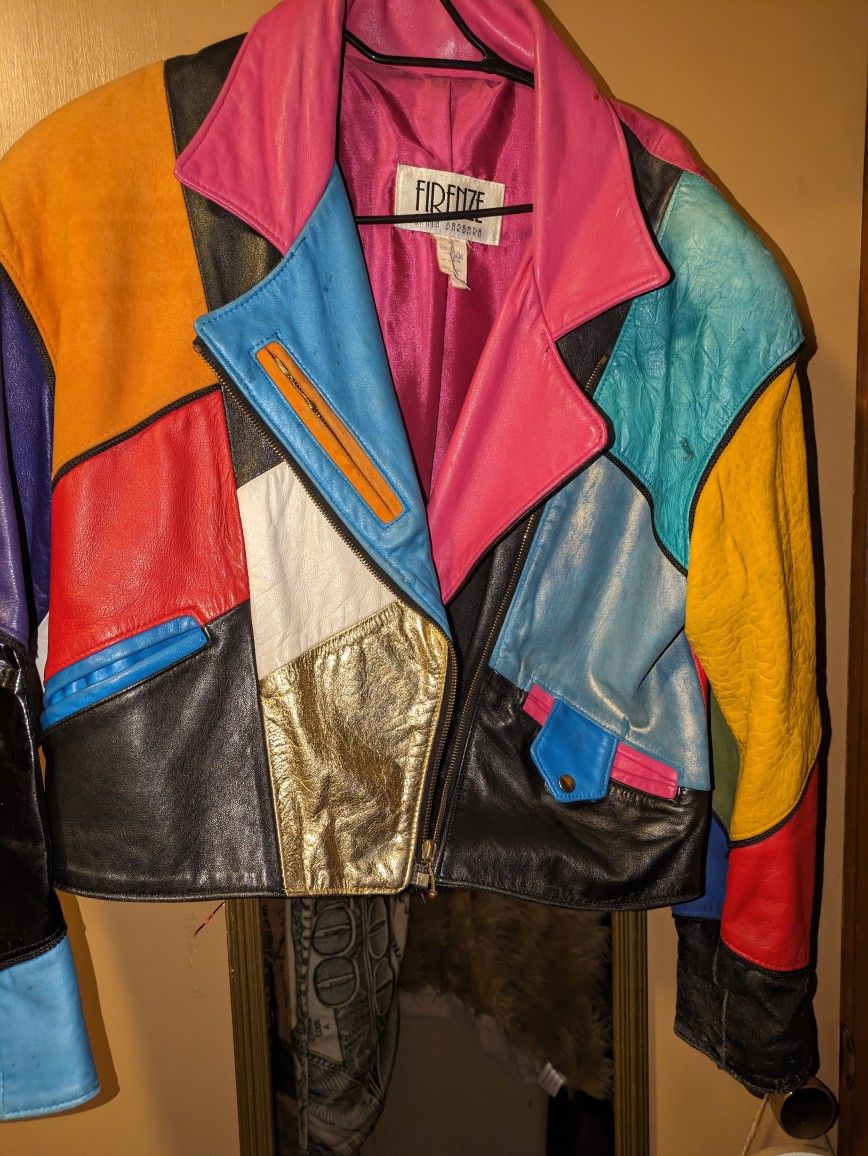 Vintage Leather multi Color Jacket