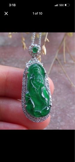 Elegant Certificate Jadeite Jewelry Jade Sterling Silver 925 Pendant Icy green Kwan yin guanyin woman buddha god