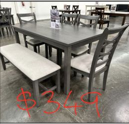 Solid wood dining table with chairs and bench 60x36x30 "