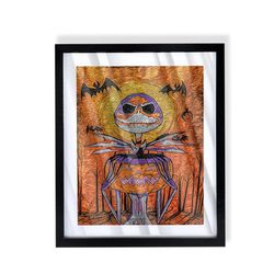 orange jack skellington art piece on black frame