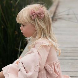 Pink Lace Bow Hair Clip Set, 2Pcs Pigtail Bow for Girls & Toddler