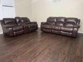 Genuine Leather Reclinable Set (sofa & Loveseat+console/cupholders) Free Delivery!