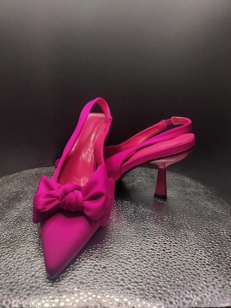 Women's Pointed Toe Sling Back Stiletto Bow Knot Heel