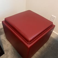 Red Leather Storage Ottoman 