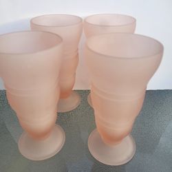 Set Of 4 Vintage Indiana Pink Satin Glass Milkshake Parfait Fountain. MCM