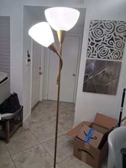 72" Silver Metal Dual-Head Floor Lamp with Frosted White Shades