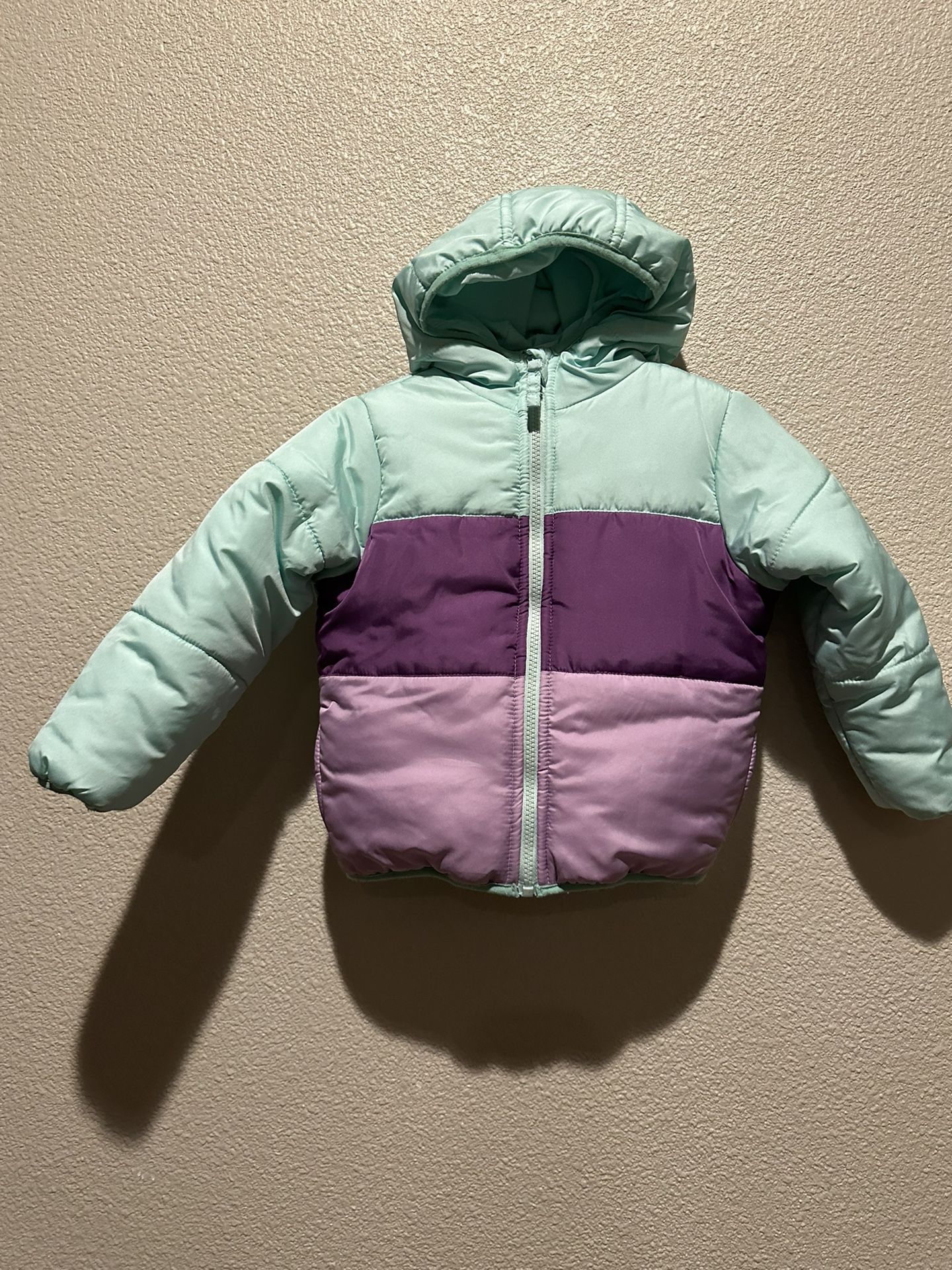 Toughskins Blue/Purple Girls Hooded Puffer Jacket Size 3T
