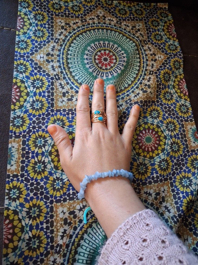 Turquoise Ring Gold Plated / Aquamarine Bracelet