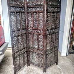 Vintage Intricately Hand-Carved 3-Panel Room Divider