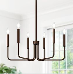New 28”W 6-Light Farmhouse Chandelier Oil-Rubbed Bronze Adjustable Height Dimmable E12