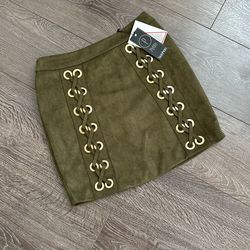 New Boohoo Suede Mini Skirt With Gold Detailing