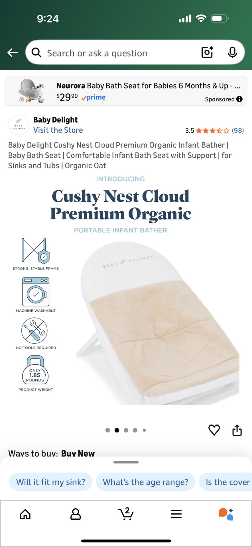 Baby Delight Cushy Premium Organic Infant Bather