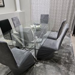 Tempered Glass And Chrome Dining Table