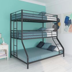 Triple Metal Bunk Bed, Twin/Twin/Full, Black