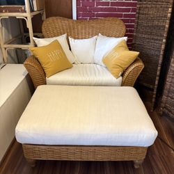 Oversized High Back Wicker Chair with Ottoman