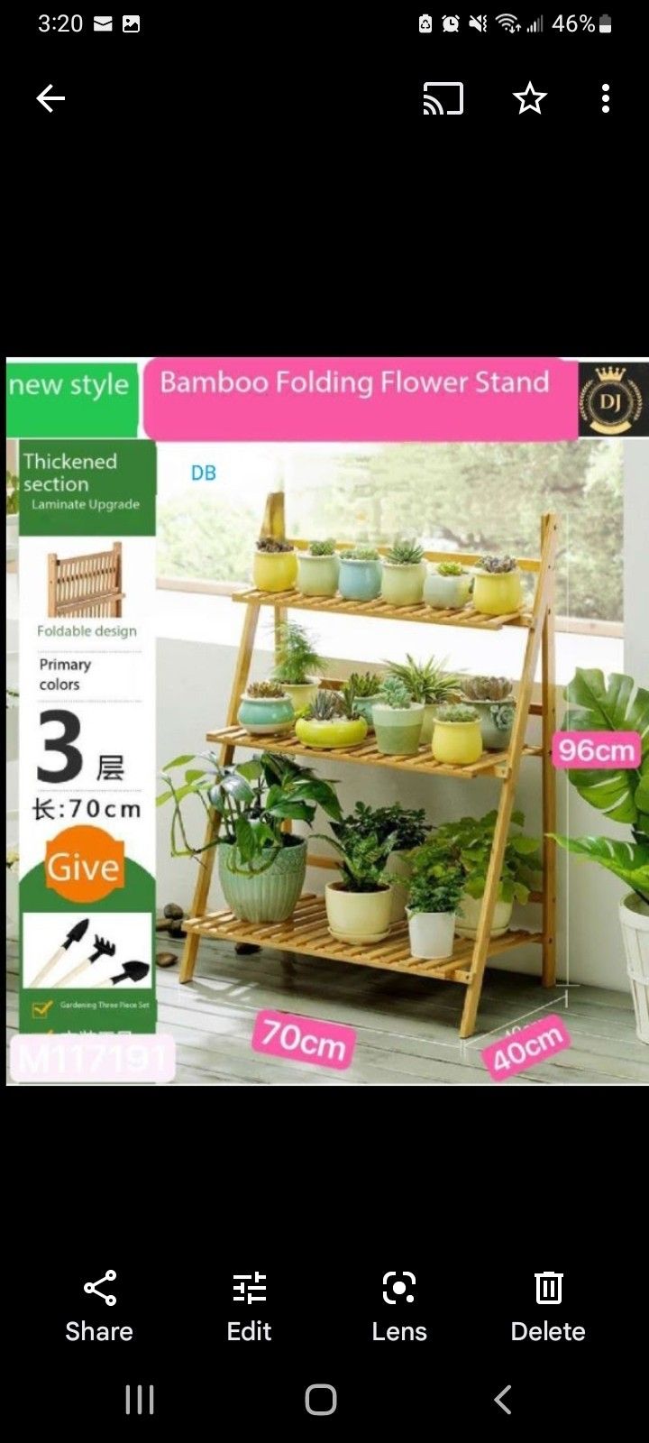 DB# 3 Tier Folding Bamboo Plant Stand