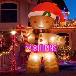 8 FT Christmas Inflatables Decoration Gingerbread Man Built-in LEDs Xmas Party Indoor Outdoor Garden Lawn Décor