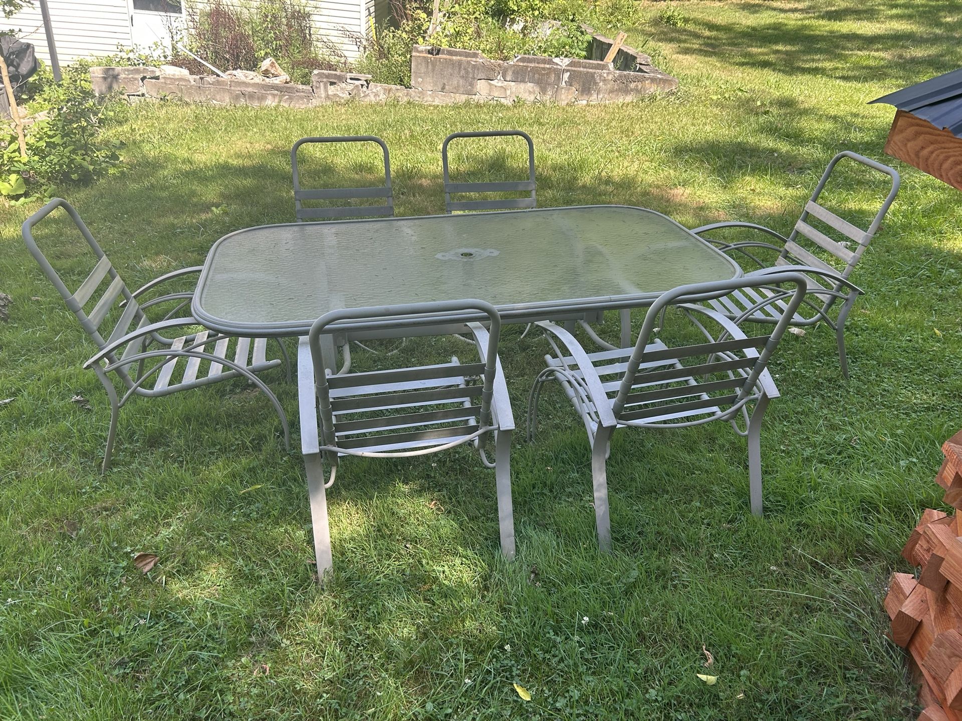 Outdoor Glass Table With 6 Chairs