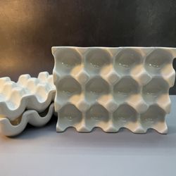 Set of (3) Stackable CERAMIC EGG TRAYS. Each tray holds 9 EGGS = 27.  SPACE SAVER. 