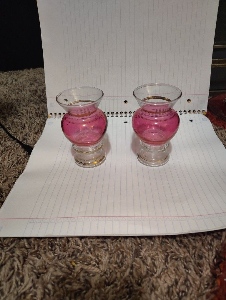 Vintage Cranberry Glass Short Busvases