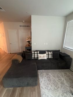 Dark Gray Corduroy Sectional Sofa with Chaise