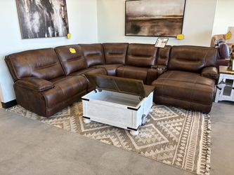 Marbled Brown Genuine Leather Reclining Sectional