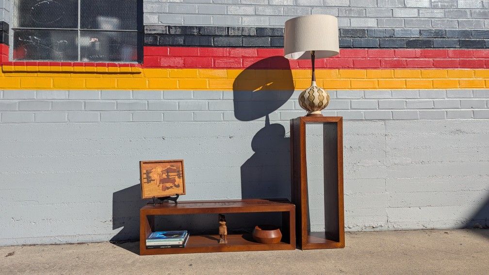 Mid-Century Mahogany & Redwood Display Pedestals