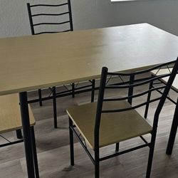 Dining Table Set 4 Chairs  Metal Frame Kitchen Furniture  ^JUEGO de  Mesa Y 4 Sillas