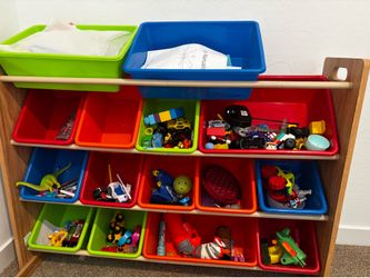 Humble Crew Primary Toy Storage Organizer with 14 Plastic Storage Bins, Natural/Primary