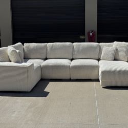 Cream Corduroy U-Shape Sectional