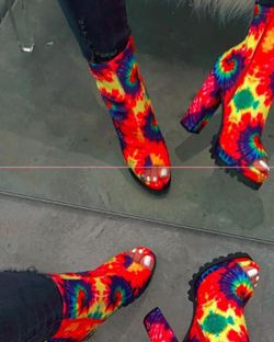 Tie Dye Open Toe Chunky Heel Boots