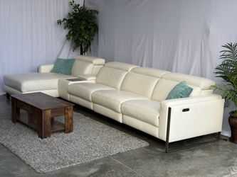 White leather power recliner sectional couch
