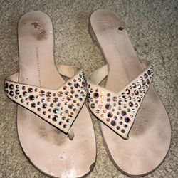 Giuseppe Zanotti Beige Crystal Embellished Leather Thong Sz 39