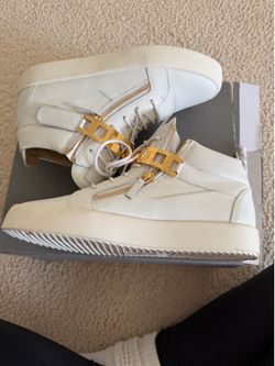Giuseppe Zanotti white high-top sneakers with gold hardware