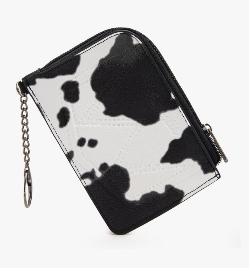 X Wrangler Small Black Cow Print Wallets for Women Slim Thin Wallet Card Cases Money Organizer Thin Mini Pocket Wallet with Rfid Lining and A Coin Pur