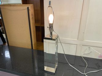 RESTORATION HARDWARE Square Column Polished Nickel Crystal Table Lamp w/ Dimmer Switch
